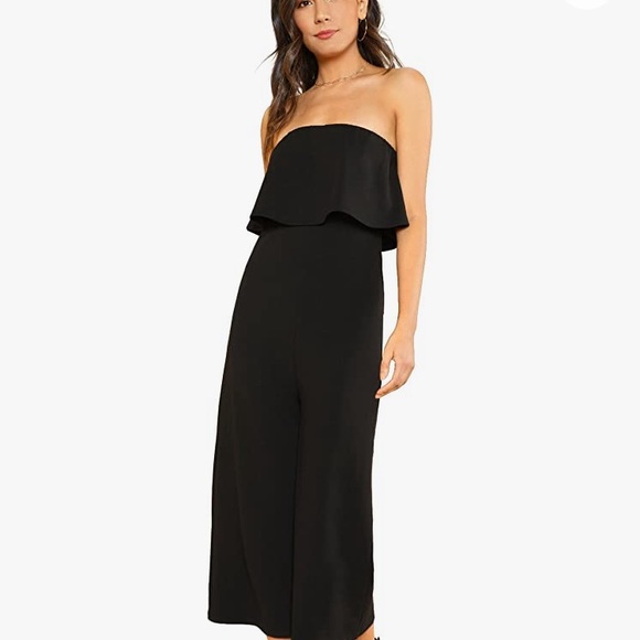 SheIn Strapless Tube Top High Waist Wide Leg Flounce Jumpsuit SzM - Picture 2 of 9